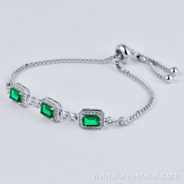 Hot Selling Jewelry S925 Silver Adjustable Bracelet Emeralds